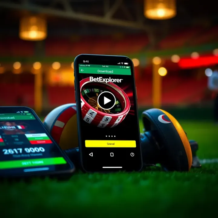 Smartphones showing the download screen for the BetExplorer app on iOS and Android devices