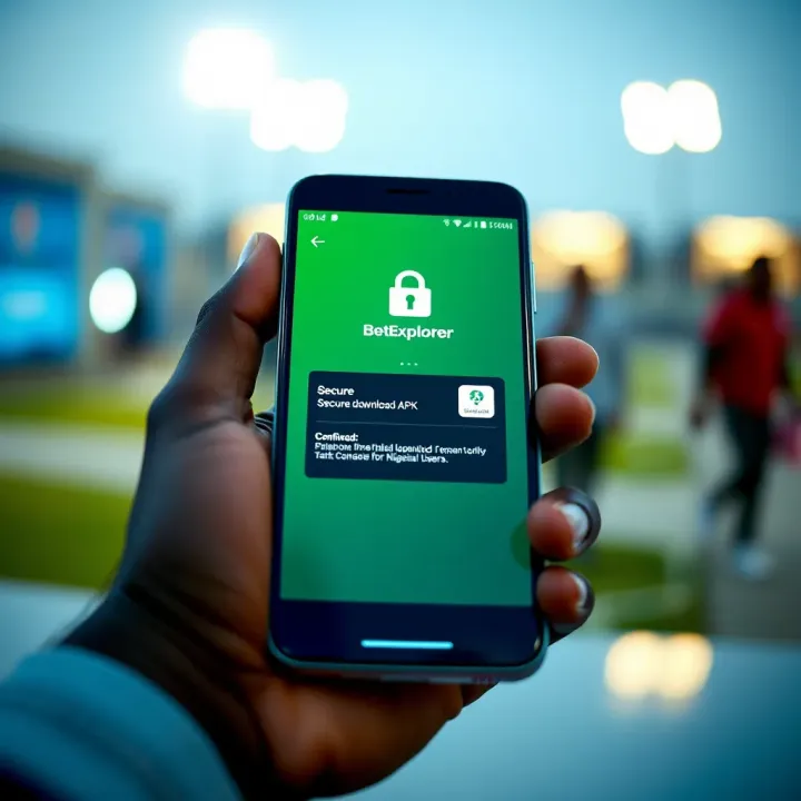 Smartphone showing secure download confirmation for BetExplorer mobile application in Nigeria