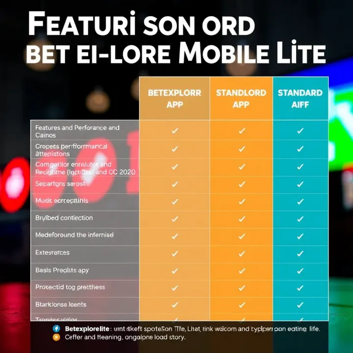 Comparison chart showing features and performance differences between Betexplorer Mobile Lite and the standard app