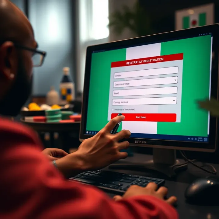 User filling out registration form on BetExplorer platform with Nigerian flag on screen