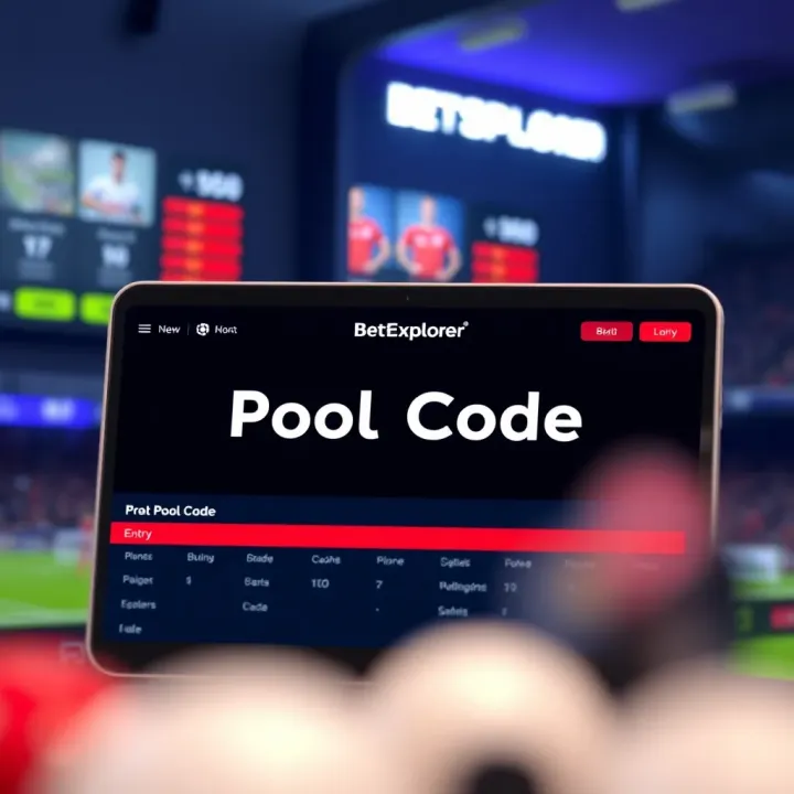 Illustration of a digital betting platform interface showing pool code entry section