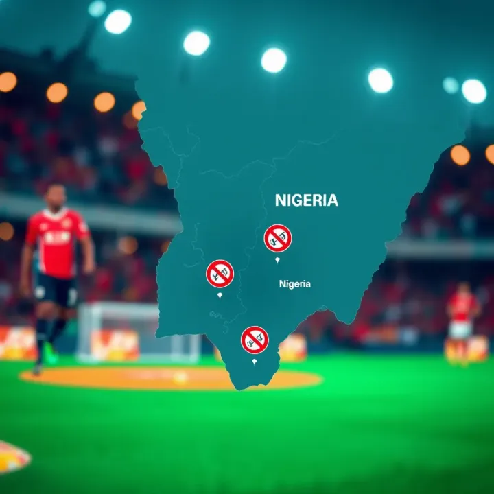 Map highlighting Nigeria with icons representing streaming connectivity options and legal symbols for online football streaming