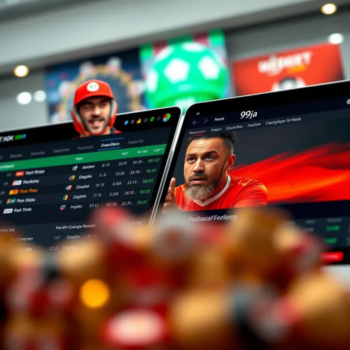 Comparison of user interfaces of two popular Nigerian sports betting platforms showing betting options and odds