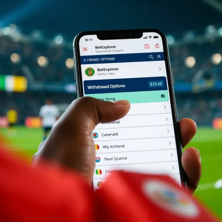 User navigating withdrawal options on BetExplorer app interface in Nigeria