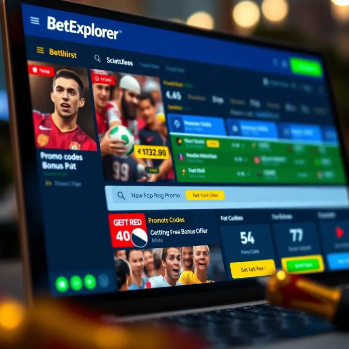 Illustration showing a digital betting interface with highlighted promo codes and bonus offers